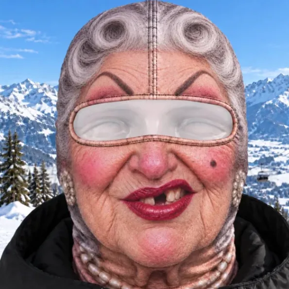 Pasamontañas de esquí con cara graciosa Abuela coqueta